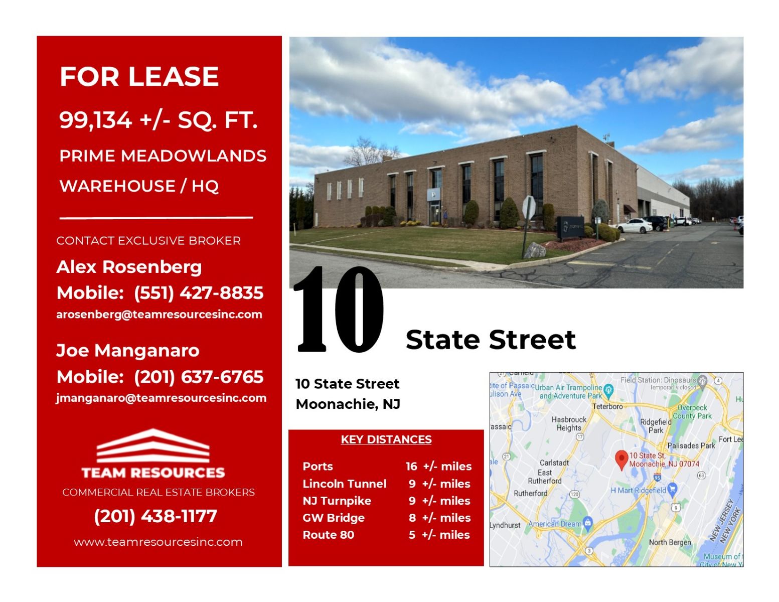 FOR LEASE +/ 99,134 SQ. FT. AT 10 STATE STREET IN MOONACHIE, NJ